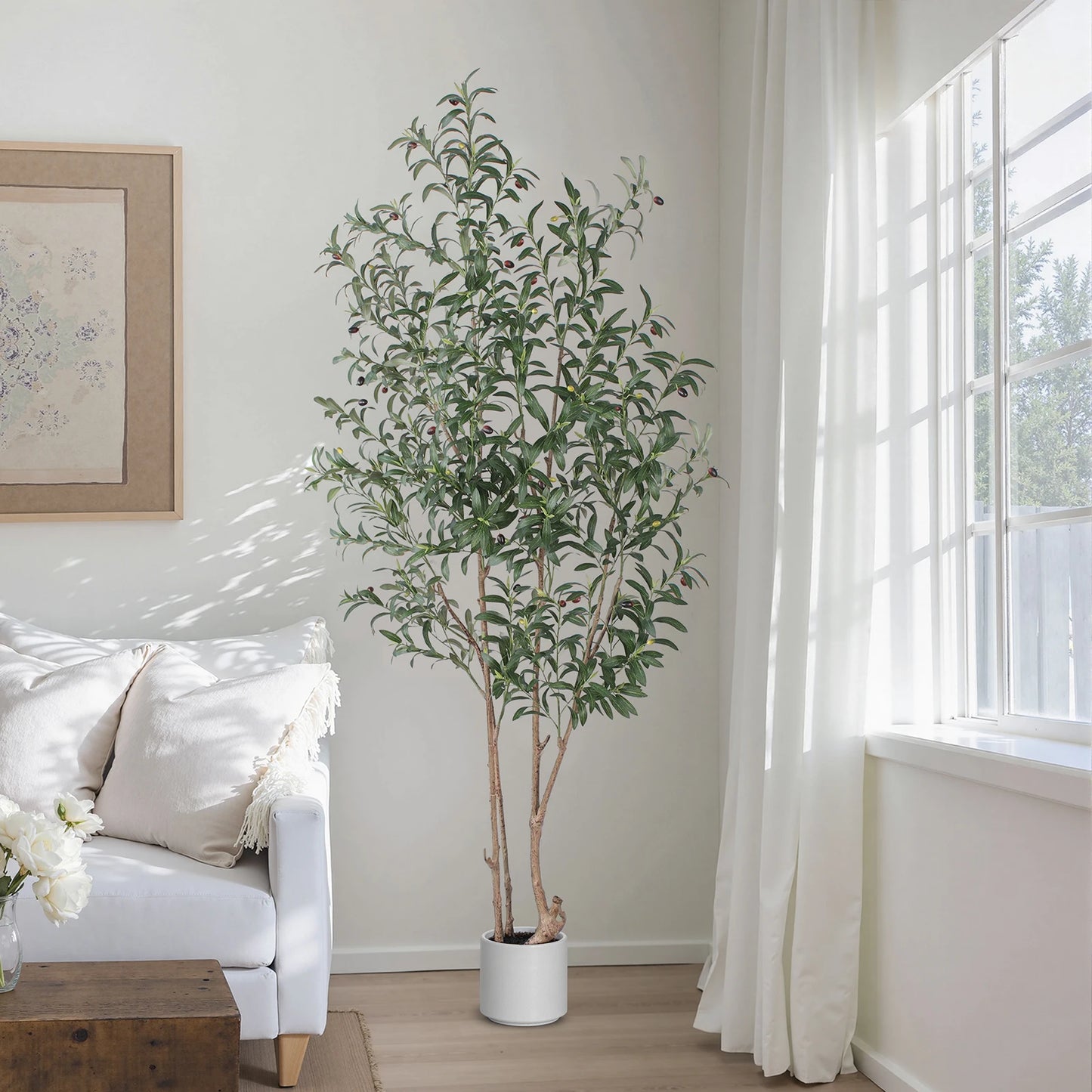 over 6ft Artificial Olive Plant in White Pot