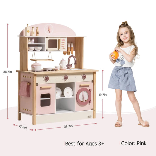 Wooden Modern Style Play Kitchen with Realistic Accessories