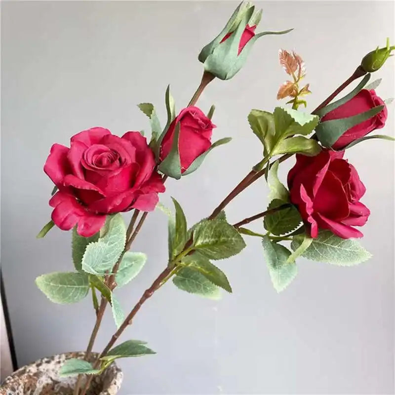 NEW rose branch 5 heads silk artificial flowers