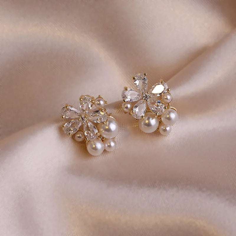 Stud Earrings - Elegant Imitation Pearl - Crystal Zircon Earrings