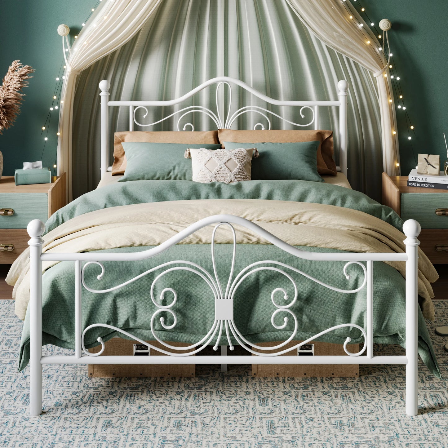 Metal Design Bed Frame with Design Headboard & Footboard