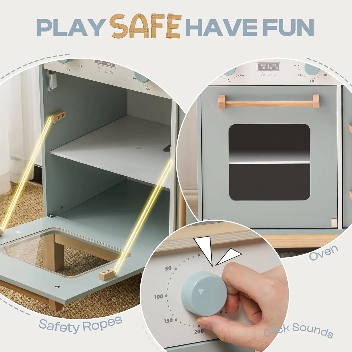 Wooden Kitchen Playset with Real Lights & Sounds -Ice Cube Dispenser- For Ages 3+