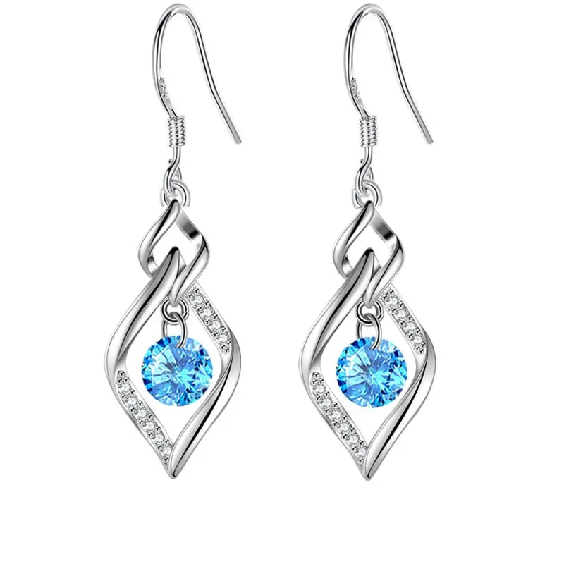 925 Sterling Silver - High Quality Earrings in Blue - Pink - Purple- Crystal Zircon