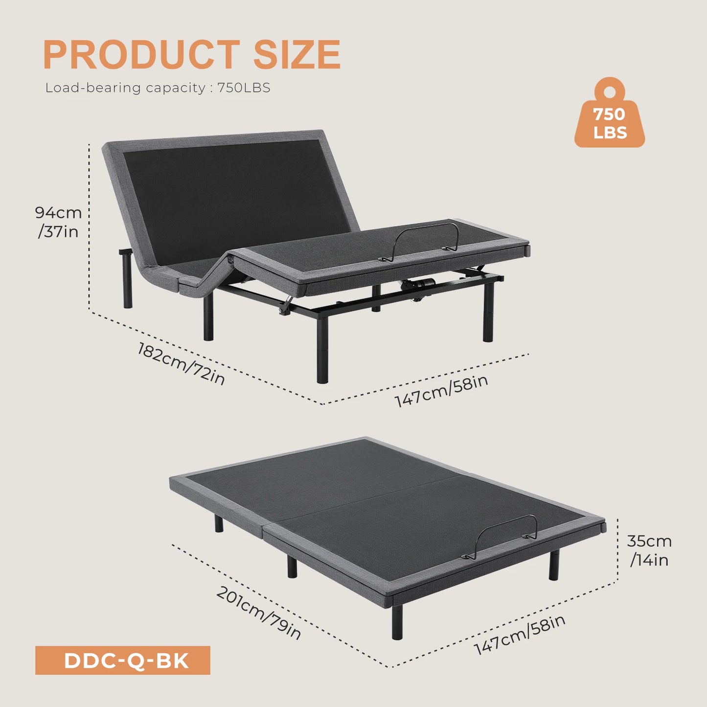 Electric Queen Size Bed Ergonomic Adjustable Bed Frame with Wireless Remote- Zero Gravity Bed with 2 USB Ports