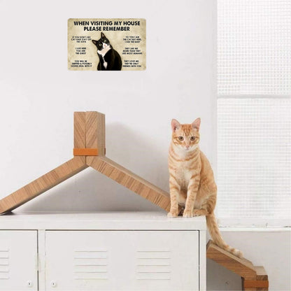 1pc, Cat - House Rules - Metal Tin Sign (11.81"x7.87"/30x20cm)