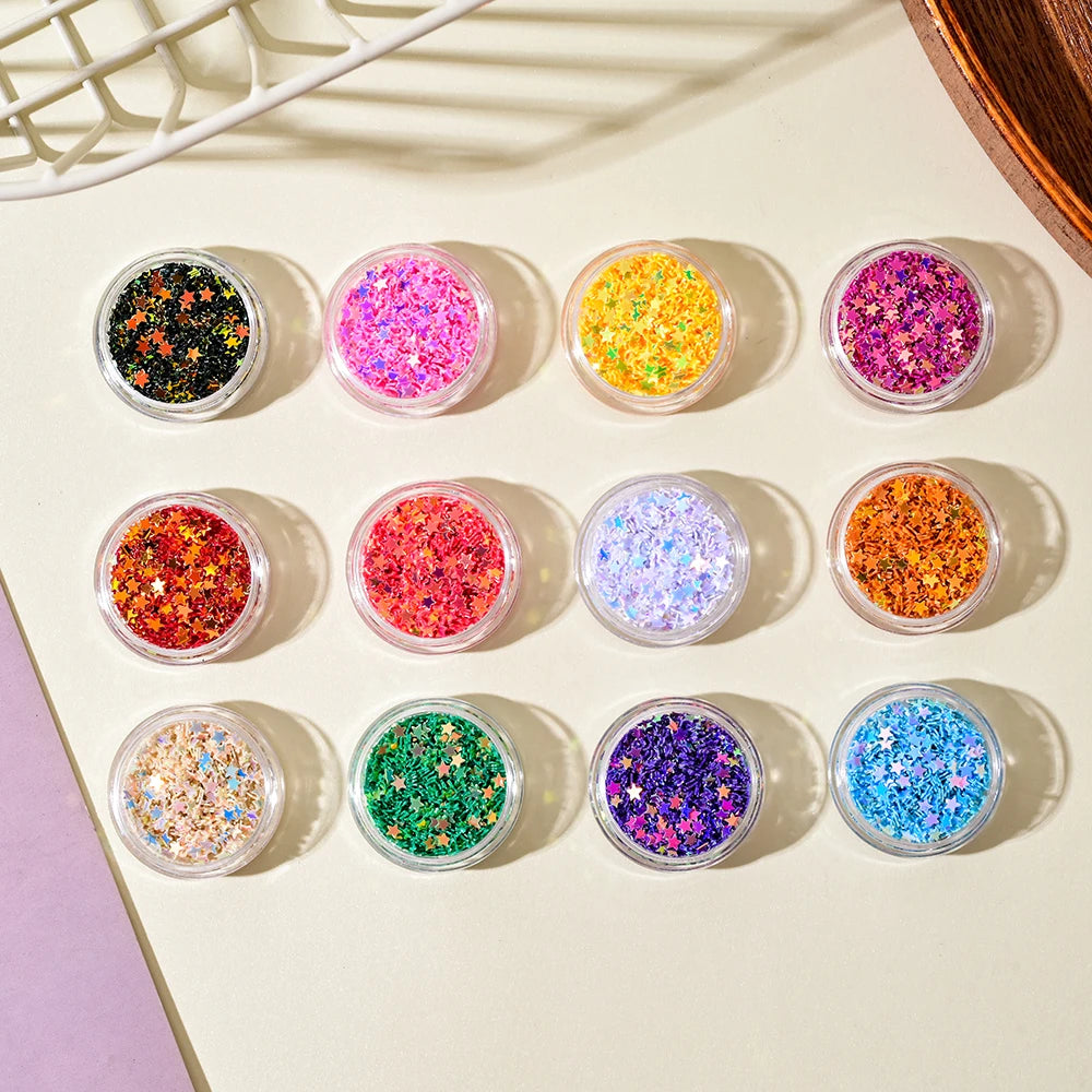 Five Pointed Star Design Nail Glitters -  Holographic Glitter Sequins