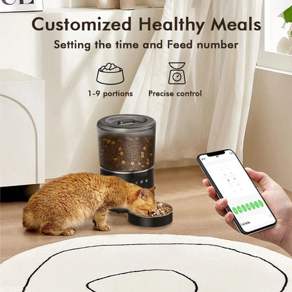 4L Automatic smart pet feeder with stainless steel bowl- Customize healthy food 1-9 portions.