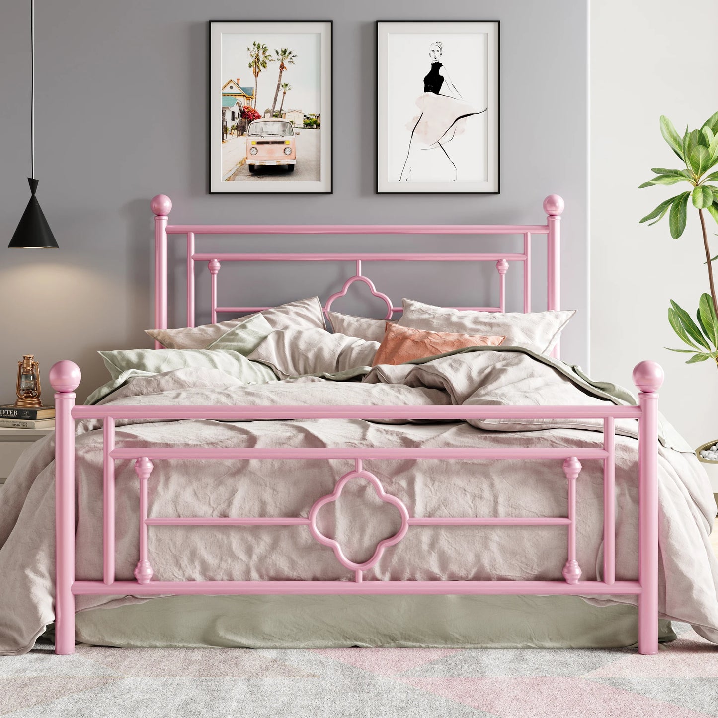 Metal Platform Bed Frame, Wrought Iron Headboard and Footboard