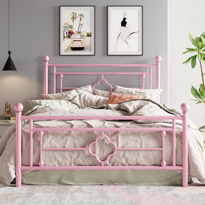 Metal Platform Bed Frame, Wrought Iron Headboard and Footboard
