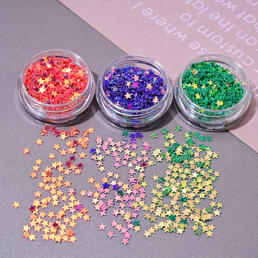 Five Pointed Star Design Nail Glitters -  Holographic Glitter Sequins