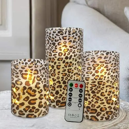 Bohemia Home Decor Set 3 Sunflower-Themed LED Pillar Candles Flickering 3D Wick