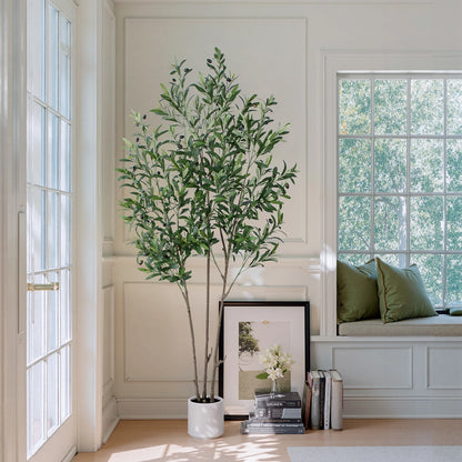 6ft Artificial Olive Plant in White Pot