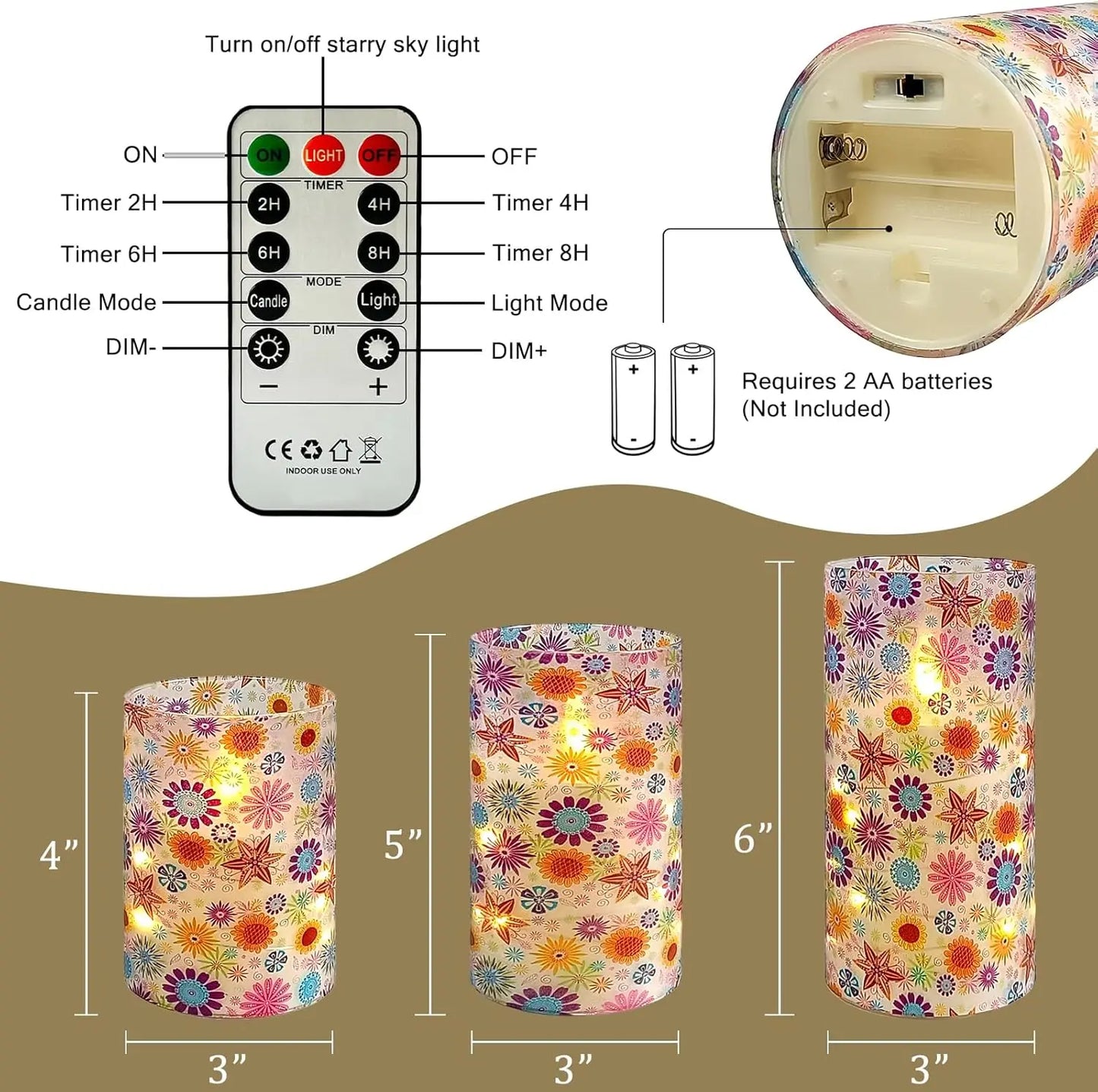 Bohemia Home Decor Set 3 Sunflower-Themed LED Pillar Candles Flickering 3D Wick