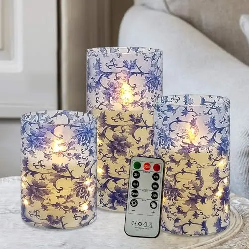 Bohemia Home Decor Set 3 Sunflower-Themed LED Pillar Candles Flickering 3D Wick