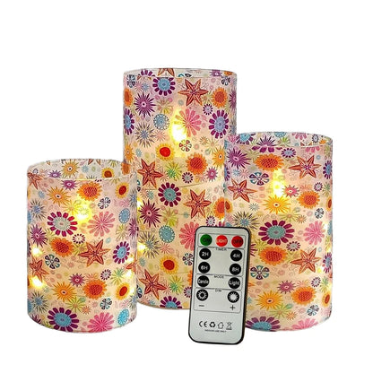 Bohemia Home Decor Set 3 Sunflower-Themed LED Pillar Candles Flickering 3D Wick