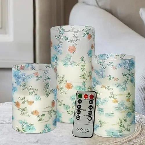 Bohemia Home Decor Set 3 Sunflower-Themed LED Pillar Candles Flickering 3D Wick