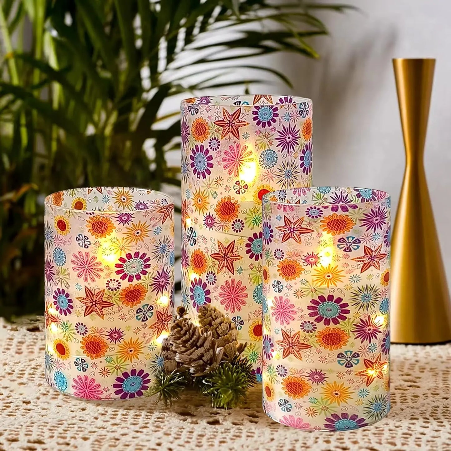 Bohemia Home Decor Set 3 Sunflower-Themed LED Pillar Candles Flickering 3D Wick