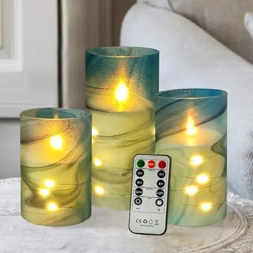 Bohemia Home Decor Set 3 Sunflower-Themed LED Pillar Candles Flickering 3D Wick