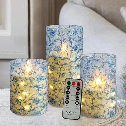 Bohemia Home Decor Set 3 Sunflower-Themed LED Pillar Candles Flickering 3D Wick