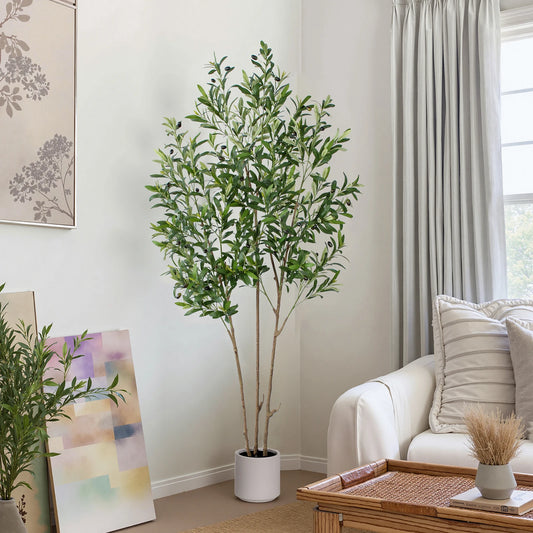6ft Artificial Olive Plant in White Pot