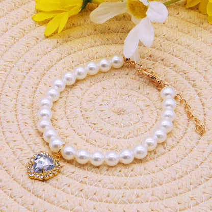Pet Fashion Necklace -Pearl Beaded Solid Crystal Pendant Pet Product