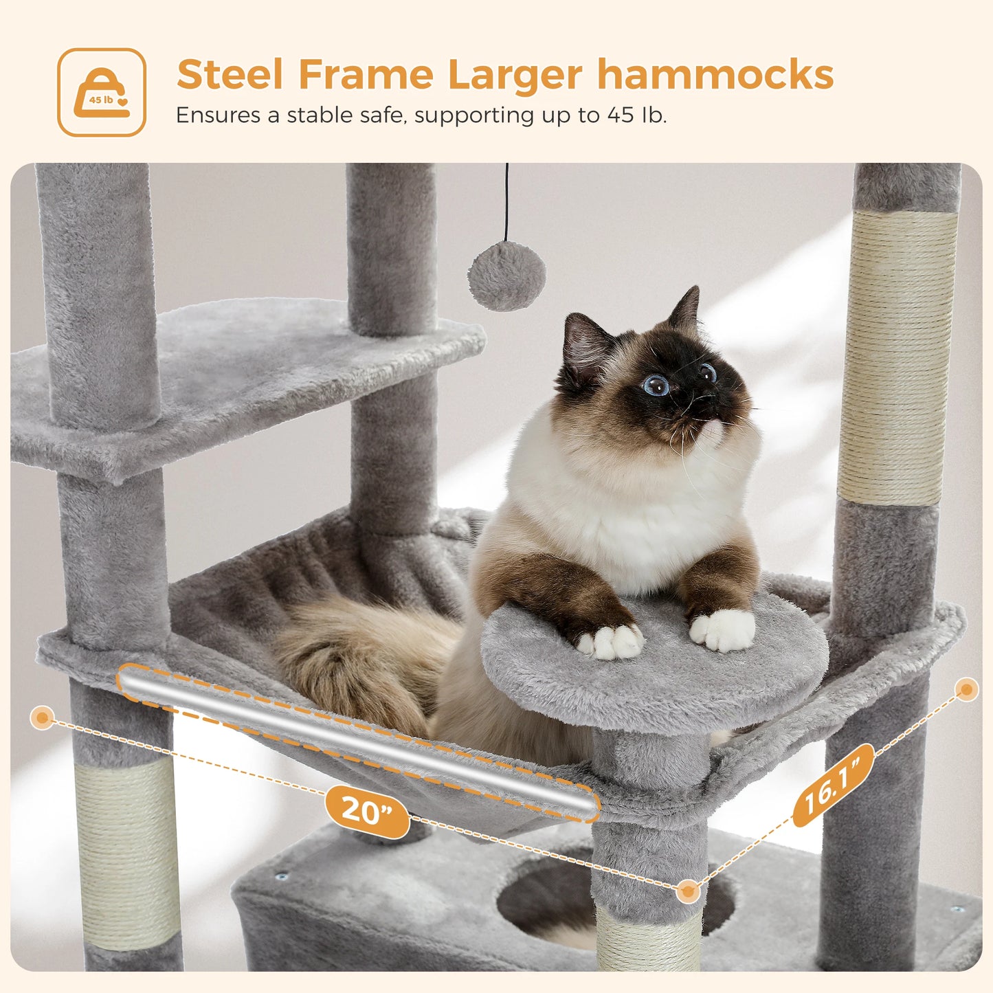 184cm Large Cat Tree and Tower-Hammock