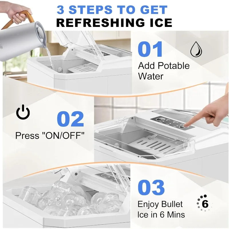 Countertop/Portable Bullet Ice Maker with Ice Scoop, 26.5Lbs/24H, 2 Sizes of Bullet Ice