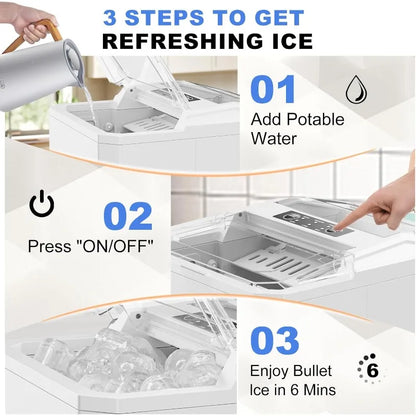 Countertop/Portable Bullet Ice Maker with Ice Scoop, 26.5Lbs/24H, 2 Sizes of Bullet Ice