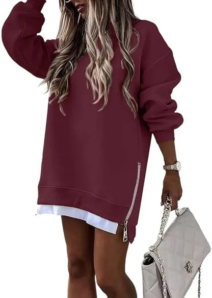 Autumn And Winter Fashion Women's Round Neck Long Sleeved Mid Length Sweater