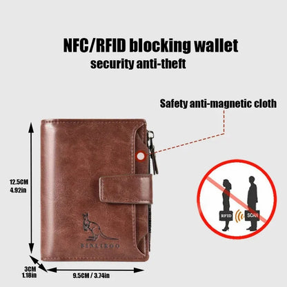 Leather Men's Wallet - RFID Card Holder -  Zipper Coin holder - Billfold