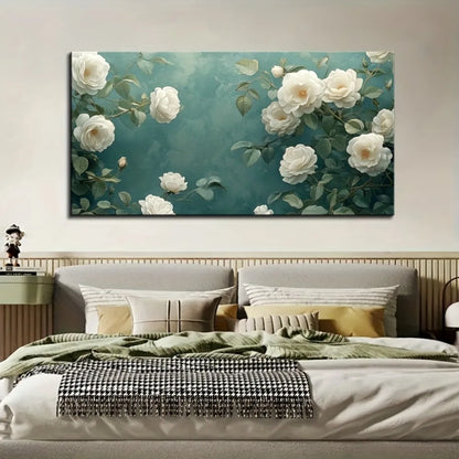Wall canvas decoration with floral painting.