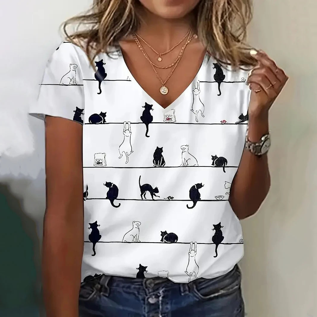Summer Women's T Shirt, Cat Print