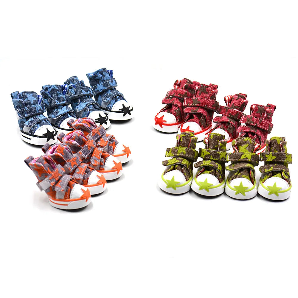 Pet Shoes 4pcs/set - Denim Shoes with Non Slip Grip