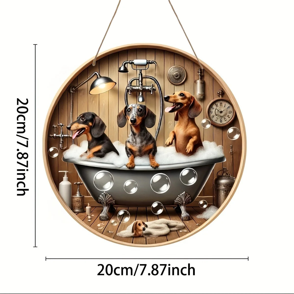 20cm Wooden flat print cute dachshunds bath round picture -decoration home decor