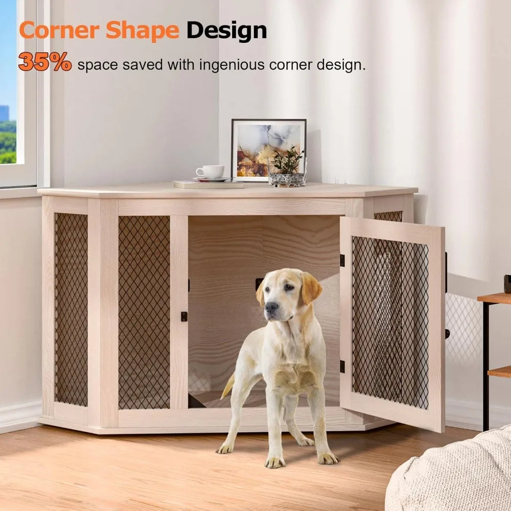 Wooden Corner Dog Crate 52"