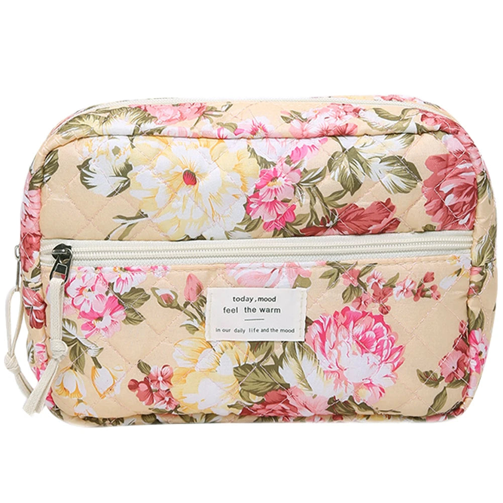 Quilted Makeup Bag- Floral Cosmetic Bag﻿