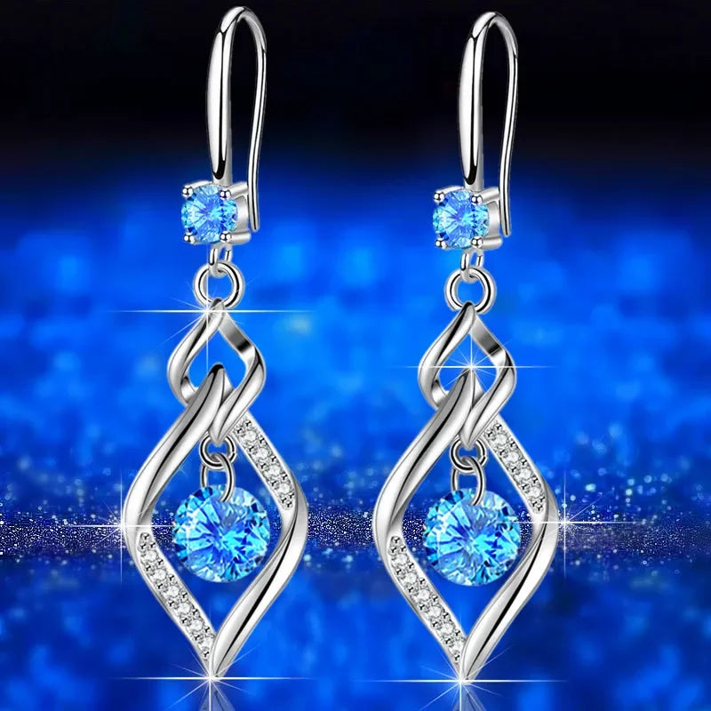 925 Sterling Silver - High Quality Earrings in Blue - Pink - Purple- Crystal Zircon