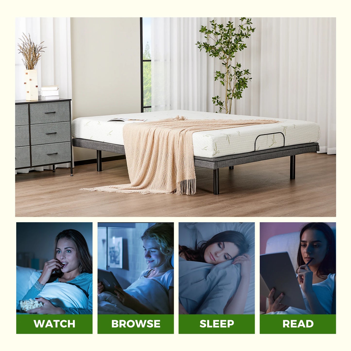 Electric Queen Size Bed Ergonomic Adjustable Bed Frame with Wireless Remote- Zero Gravity Bed with 2 USB Ports