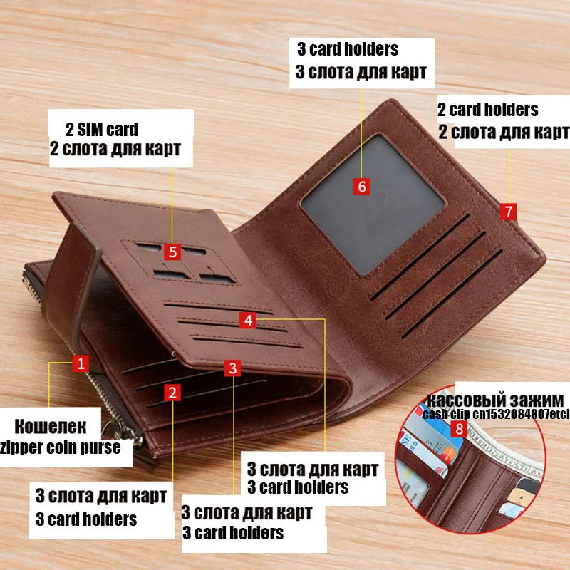 Leather Men's Wallet - RFID Card Holder -  Zipper Coin holder - Billfold