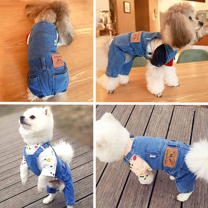Pet Jean Overalls for Dogs- Soft Denim