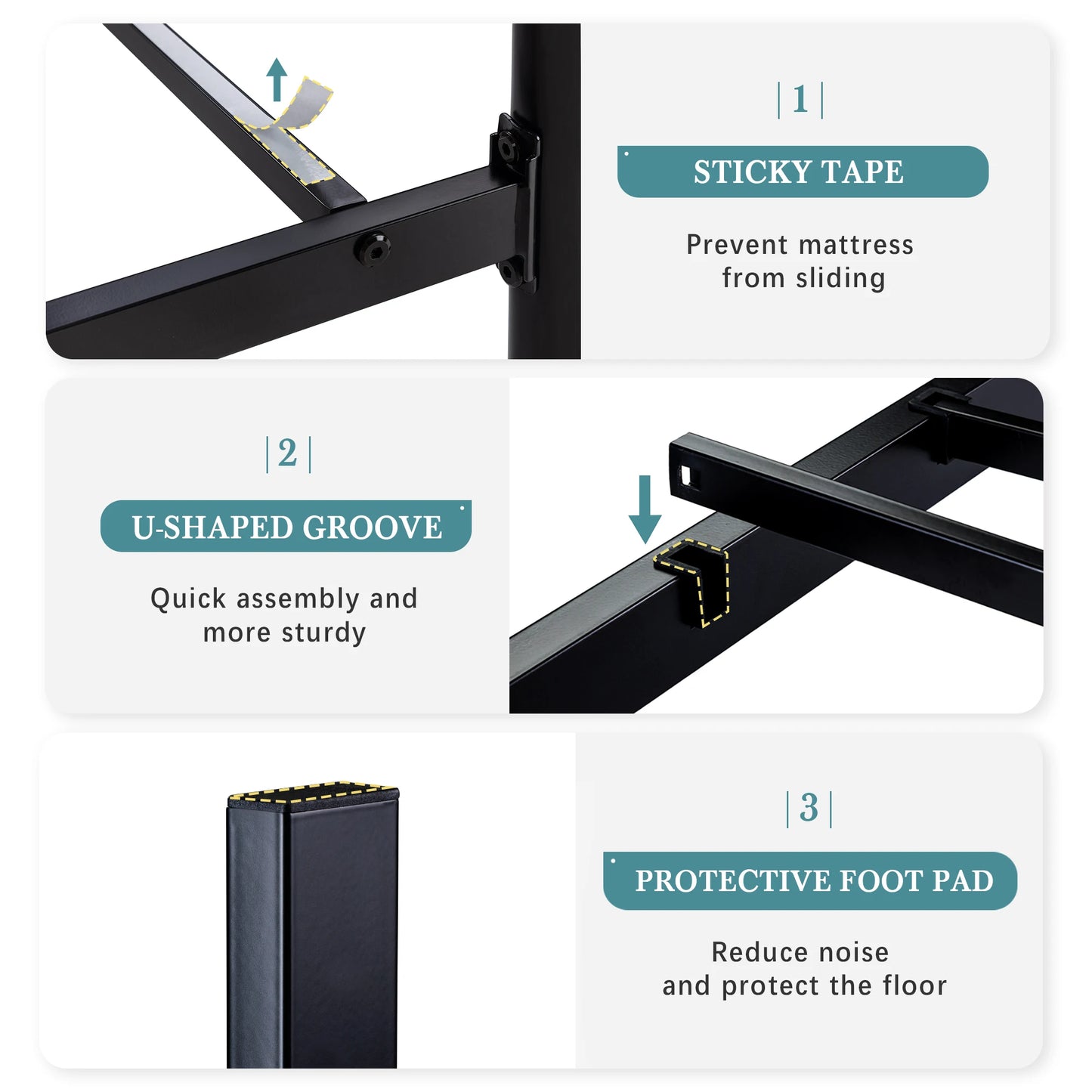 Metal Platform Bed Frame, Wrought Iron Headboard and Footboard