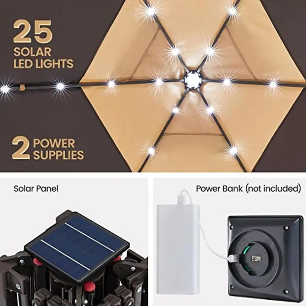 13x13 Outdoor Hexagonal Gazebo Tent with Solar LED Lights & Mesh Netting