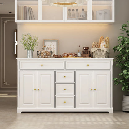 Modern Dresser Cabinet with 5 Drawers & 4 Storage Compartments with Adjustable Shelves, White