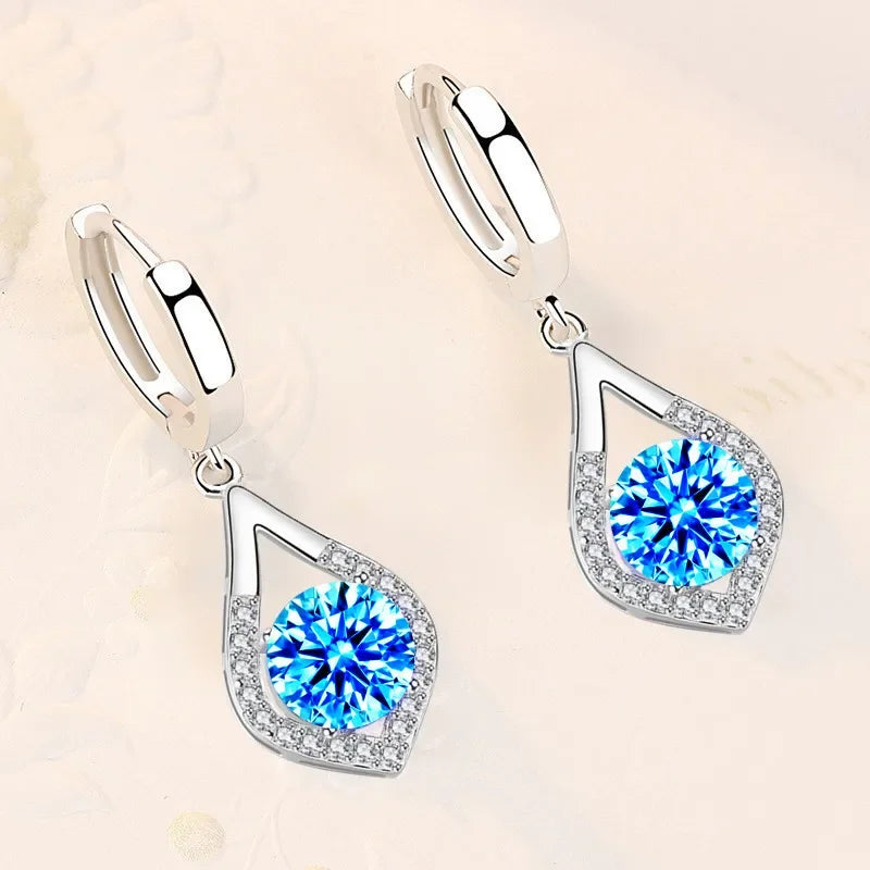 925 Sterling Silver - High Quality Earrings in Blue - Pink - Purple- Crystal Zircon