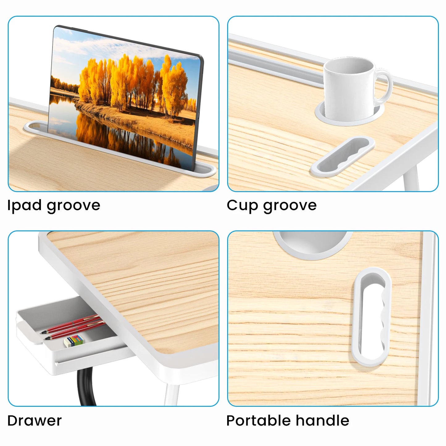 Extra-large multifunctional folding desk, portable multi-color wooden laptop bed desk with cup holder.