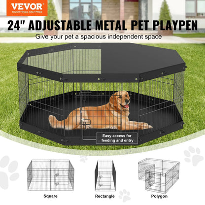 Dog Playpen, 8 Panels Foldable Metal Dog Exercise Pen with Top Cover and Bottom Pad, 24" H
