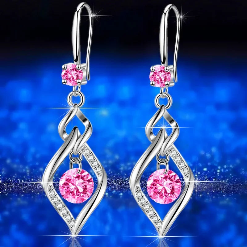 925 Sterling Silver - High Quality Earrings in Blue - Pink - Purple- Crystal Zircon