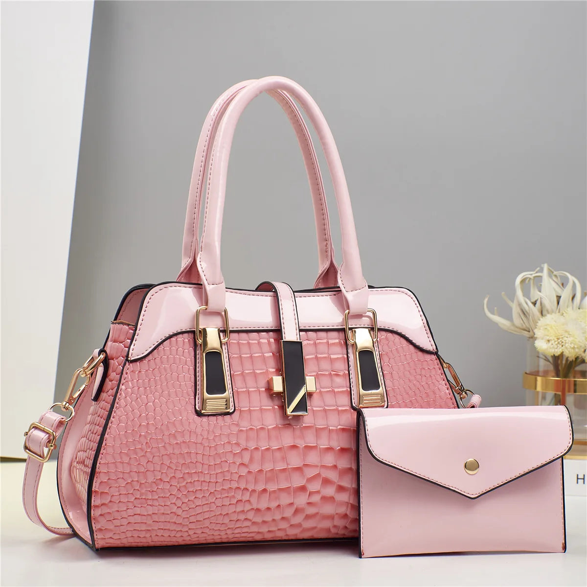 Luxury Brand Crocodile Handbag.  Bright Leather Shoulder Purse. Multiple color options.