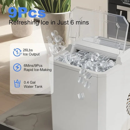Countertop/Portable Bullet Ice Maker with Ice Scoop, 26.5Lbs/24H, 2 Sizes of Bullet Ice