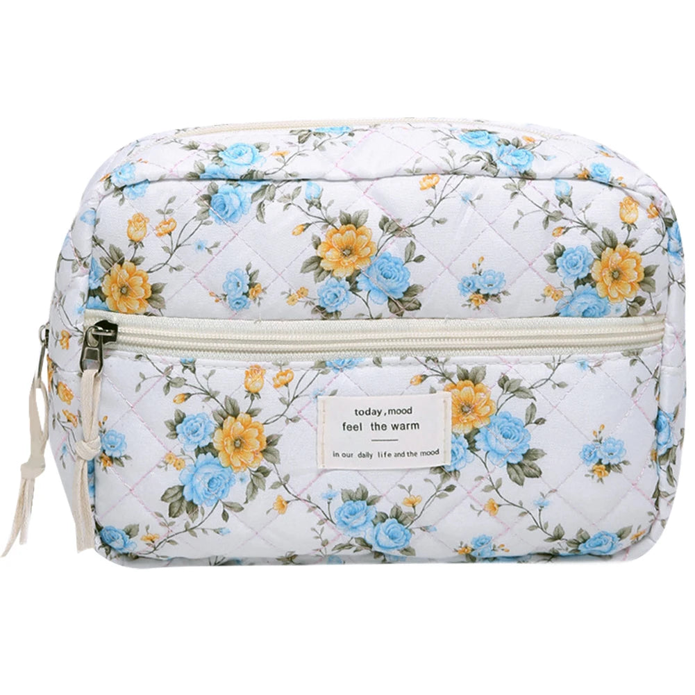 Quilted Makeup Bag- Floral Cosmetic Bag﻿